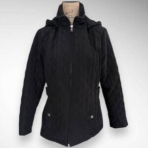 ESPRIT Women's Black‎ Quilted Coat With Hood Medium Petite | EUC